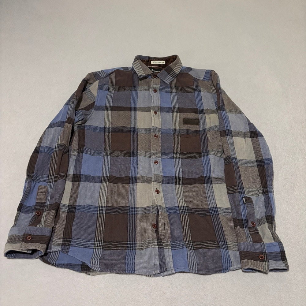 Altamont Mens Plaid Flannel Button Down Shirt Blue Brown Lined Medium Lumberjack